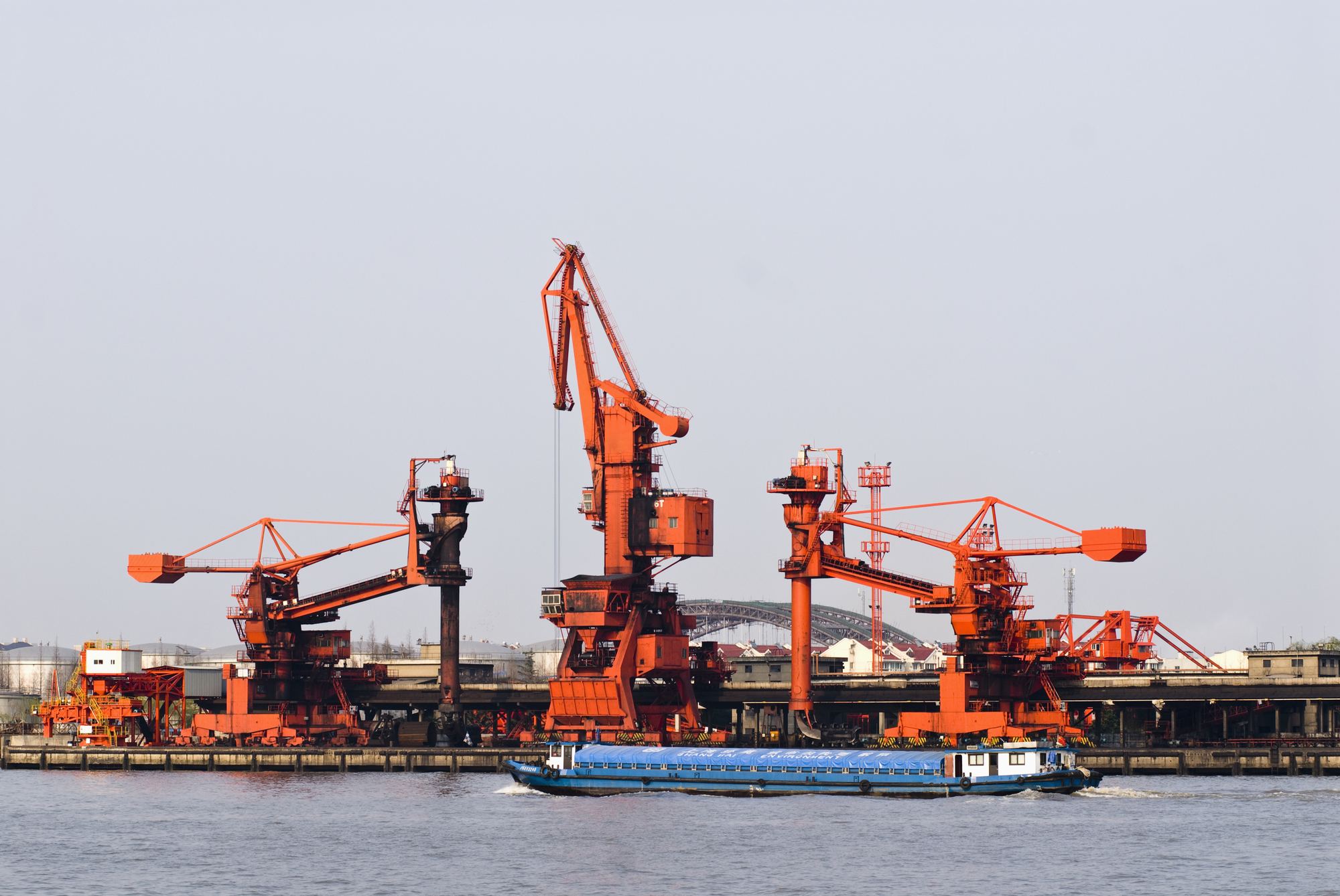 Industrial cranes at a shipping port