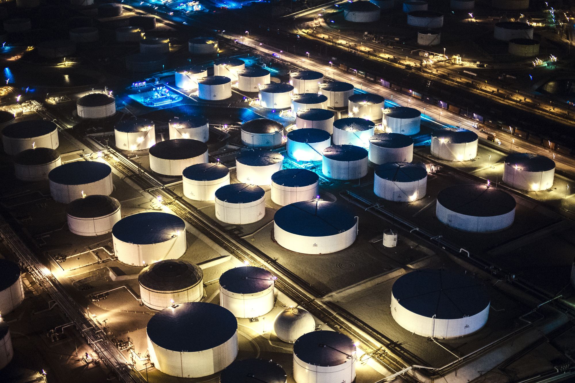 Aerial view of storage tank terminal